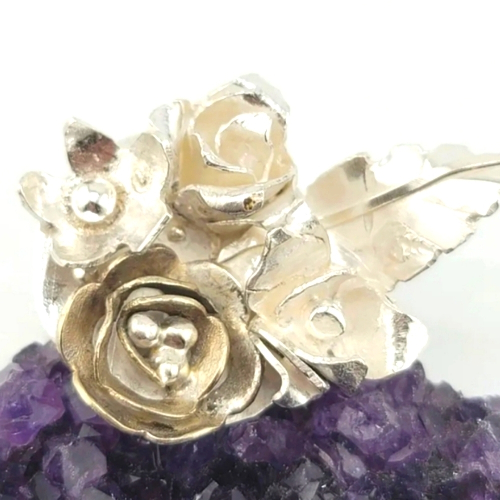BOUQUET OF FLOWERS HANDMADE RING IN STERLING SILVER METAL SIZE 8.5